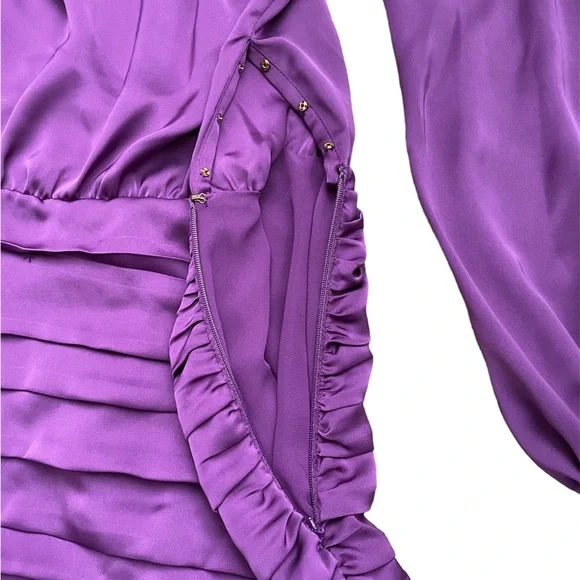 NWT Ramy Brook Camilla Silky Elegant Formal Mini Dress Long Sleeve Purple size 6 - Picture 4 of 12